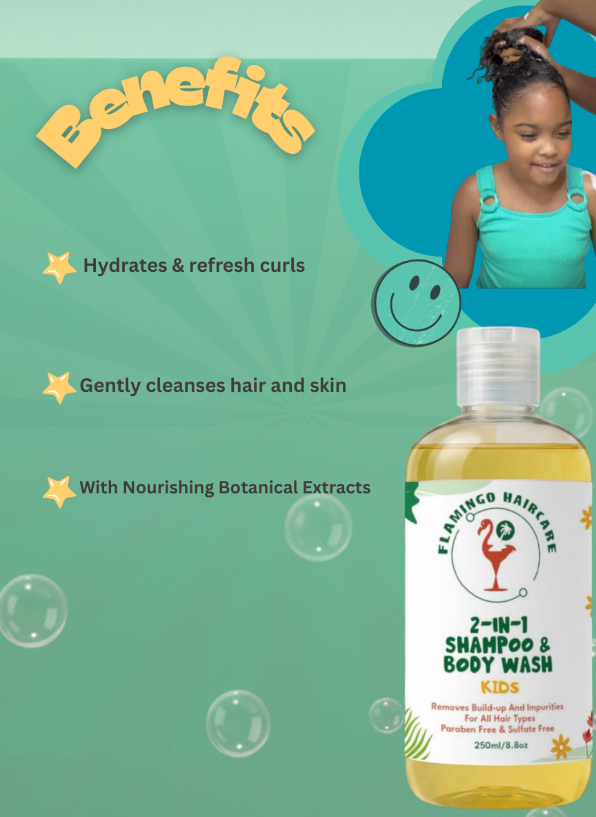 Flamingo Haircare Kids 2-in-1 Shampoo & Body Wash – Gentle Cleanse for Curly Hair (250ml)